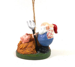 Santa Farmer with Pink Pig in haystack Pitchfork Ornament by Cape Shore - £7.60 GBP