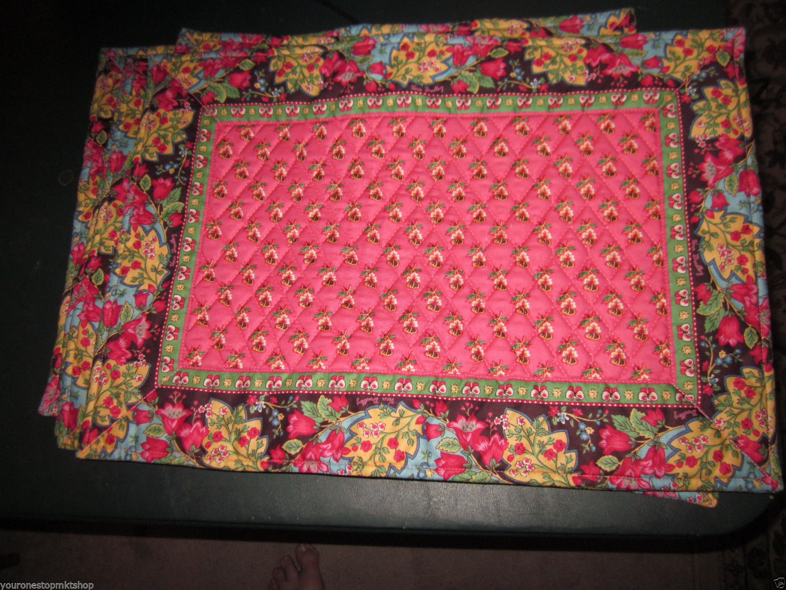 Six 6 Vera Bradley "Pink Pansy" Placemats place mats Very good condition Retired - £197.83 GBP