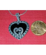 STERLING SILVER MARCASITE HEART PENDANT INLAID BLACK  NECKLACE NEW - $313.72 MXN