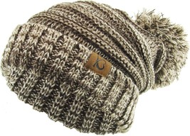 KB ETHOS Chunky Cable Knit Women&#39;s Brown Pom Pom Beanie Winter Knit  Hat - $16.14