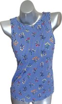 Lands End High Neck Modest Tankini Swimsuit Top Size 8 Blue Checkered Floral NEW - £26.90 GBP
