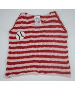 SUSS DESIGN HANDKNIT GIRLS 8 RED WHITE STRIPED BASEBALL SOFTBALL SWEATER  - $14.84