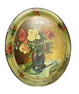 Metal Tin Litho Saloon Bar Serving Tray No 10 Vase Roses 13x16 Floral An... - £58.88 GBP