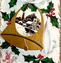 Christmas Victorian Greeting Card Gold Bells Embossed 1900s Postcard PCB... - £15.68 GBP