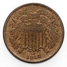 1864 Große Motto US 2 Cent Stück IN Bu Zustand, Braune Farbe, Stark Luster - £117.67 GBP