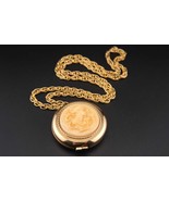 Vintage Revlon Cameo Compact Pendant Necklace – 1950s Gold-Tone Demi-Tas... - $50.00