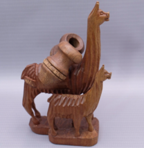Vintage Hand Carved Wood Llama Alpaca with Baby Water Jug Toothpick Folk Art - £19.46 GBP