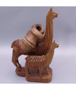 Vintage Hand Carved Wood Llama Alpaca with Baby Water Jug Toothpick Folk... - $471.03 MXN