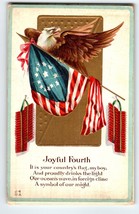 4th Of July Postcard Firecrackers Fireworks Joyful Fourth Eagle J6 Flag Nash - £13.88 GBP