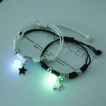 2PC/Set Fashion Luminous Star Moon Heart Bracelet Couple Adjustable Key Lock Rop - £10.12 GBP