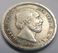 Authentic, RARE GRADE, 1850 5 CENTS Netherlands Willem III silver coin - $29.99