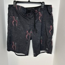 Lost Mens 36 Black Peace Sign Fingers Skater Board Trunks Swim Shorts - $18.73