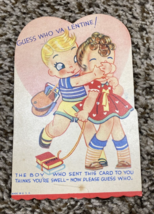 Vintage Valentines Day Card Boy Girl School Books Guess Who - $4.99