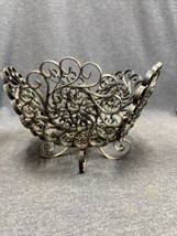 Vintage Spain Wrought Iron Scroll Work Metal Fruit Bowl Footed Basket - £15.79 GBP
