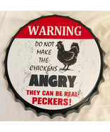 METAL BOTTLE CAP WALL ART: CHICKENS/PECKERS -14&quot;CIRCULAR RESIN PAINT-1 l... - £19.72 GBP