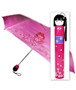 KOKESHI DOLL UMBRELLA Pink Folding w Hard Case Geisha Girl Japanese Lady... - $12.95