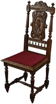Antique Dining Chair Brittany Carved Chestnut Country Man Figure, Red Upholstery - £578.73 GBP