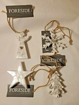 Foreside Home &amp; Garden 4 Wood Christmas Tree Ornaments Angel Snowflake Star Tree - £33.77 GBP