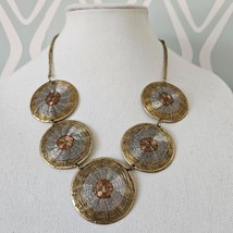 Vintage Bohemian Mixed Metal Wire Discs Statement Necklace - $16.82