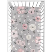 Sweet Jojo Designs Grey Watercolor Floral Girl Fitted Crib Sheet Baby or Toddler - £32.64 GBP