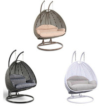 Wicker Hanging 2 person Egg Swing Chair Indoor Outdoor Charcoal Blue Beige White - £1,002.40 GBP
