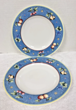 2 Villeroy Boch Biella Rim Soup Bowl 8 7/8 Inch Across Cherries Pears Gr... - $18.32