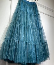 Women BLUE SEQUIN Tulle Maxi Skirts Puffy Layered Tulle Skirt Tutu Skirt Outfit  image 3