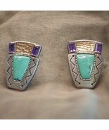 Sterling Silver, Turquoise, Amethyst and 14K Gold Post Earrings by Carol... - $211.99 CAD