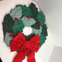 Holly Leaves Wreath Handmade Fabric 17&quot; Christmas - £23.34 GBP