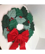 Holly Leaves Wreath Handmade Fabric 17&quot; Christmas - £23.47 GBP