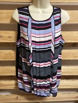 Elle Multi-color Striped Sleeveless Pleat Front Tank Top Woman&#39;s Size Large KG - £11.87 GBP