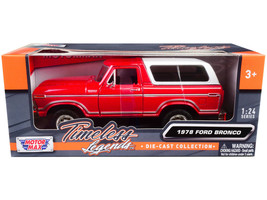 1978 Ford Bronco Custom Red and White &quot;Timeless Legends&quot; Series 1/24 Diecast ... - £28.84 GBP