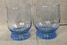 Mid Century Modern Misty Blue Swirl Juice Glass Set Of Two - £10.90 GBP