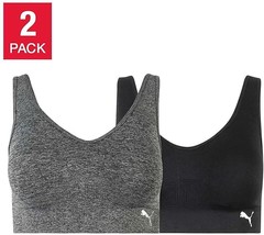 PUMA 2 PACK Ladies&#39; Size Small Performance Seamless Sports Bra, Grey - Black - £11.14 GBP