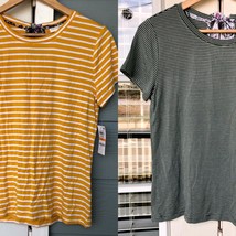 Maison Jules Green or Yellow Striped Bow Back Crew Neck T-Shirt Sz Small - $12.95