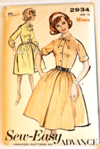 Advance Easy Sew 2934 Women&#39;s Vintage Button Front Dress Pattern Size 16 Uncut - $15.99