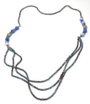 Chico&#39;s Multi-Tone Blue Long Beaded Necklace - £12.76 GBP