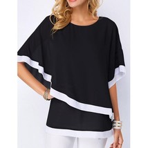Blouses For Women work Double Layer Tops Casual Batwing Tunic 2022 Autumn Chiffo - £30.14 GBP