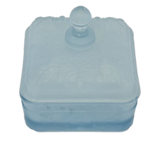 Tiara Blue Frosted Indiana Glass Honey Bee Footed Square Covered Candy Dish - $27.38