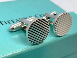 Tiffany &amp; Co Old vintage round stripe Cufflinks Cuff Links Silver 925 Au... - £134.46 GBP