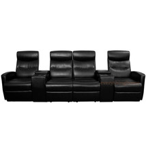 Black Leather-Soft 4-Seat Home Theater Recliners Love Seat Storage Drink Console - £1,806.51 GBP