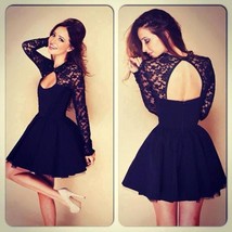 Sexy Women Floral Long Sleeve Lace Backless Evening Party Mini Dress - £21.49 GBP