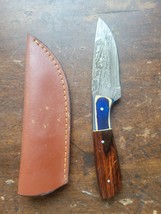 7.5&quot; Damascus Steel Hunting Skinning Knife Wooden Handle With Leather Sh... - $465.25 MXN