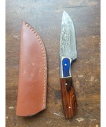 7.5&quot; Damascus Steel Hunting Skinning Knife Wooden Handle With Leather Sh... - $24.75