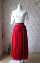 Red Full Long Tulle Skirt Women Custom Plus Size Tulle Maxi Skirt image 3