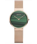 Bering Womens Watch Rose Tone Stainless Steel Quartz Green Malachite 14531-368 - $144.99