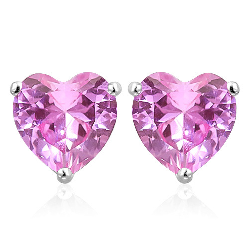 6MM Heart Lab Pink Sapphire Earrings in Sterling Silver - $41.05
