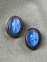 Vintage Large Blue Oval Linde Star in Silvertone Frame Clip Earrings – 7/8th’s x - £13.33 GBP