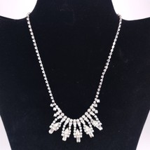 Vintage Rhinestone Collar Necklace Tassel Fringe Teardrop Silver Plate Jewelry  - £15.78 GBP