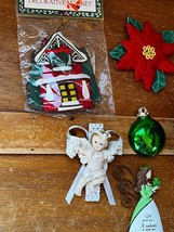Vintage to Now Lot of Handmade Fuzzy Wire Poinsettia Fabric House Resin Angel - £8.33 GBP